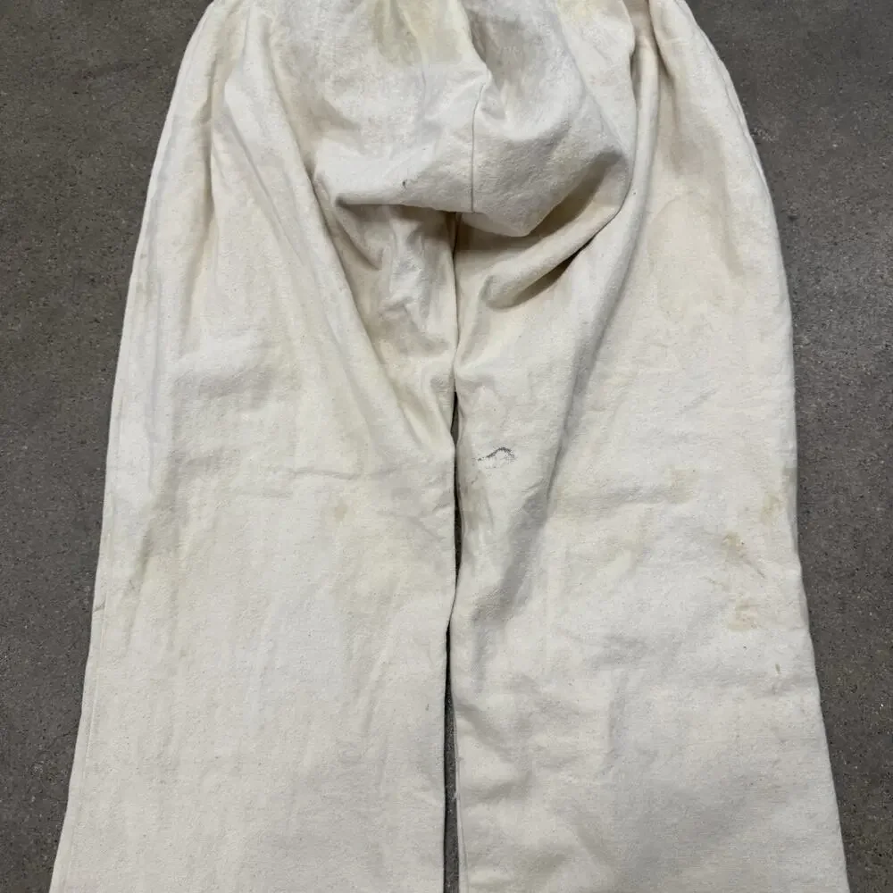 Vintage 1930s French Linen Sailor Fall Front Ivory Pants 29x31.5 Back Lace Up